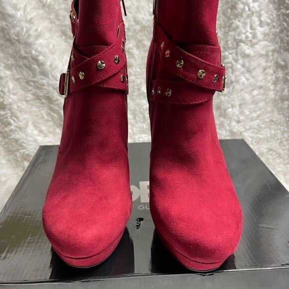 GBG Guess Deeka  Red synthetic suede ankle boots gold tone studs accents SZ10M - Picture 5 of 11
